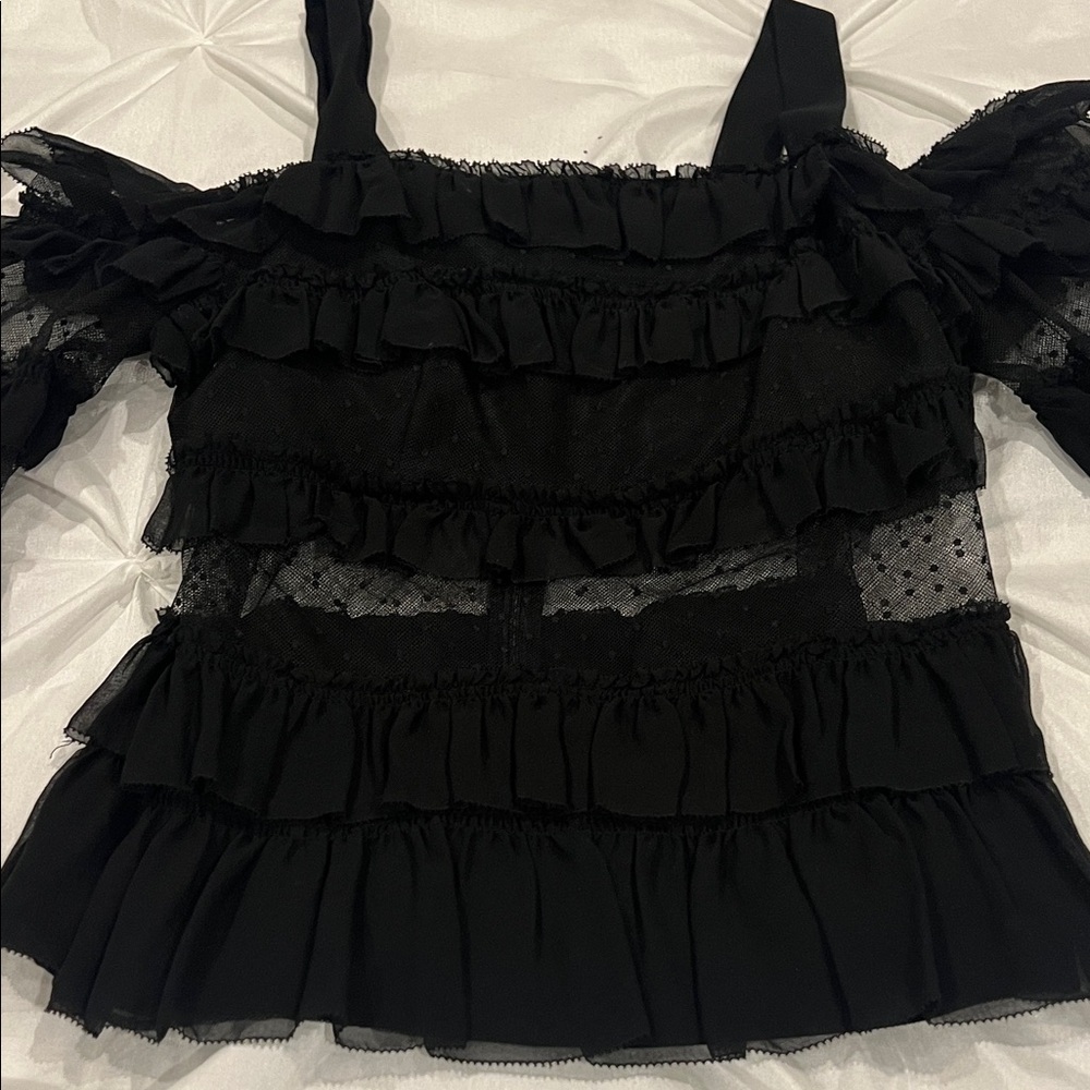 ALEXIS Elegant Black Ruffled Women's Top Size XS - Picture 3 of 13